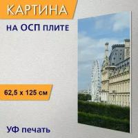 Вертикальная картина на ОСП "Музей лувр, париж, франция" 62x125 см. для интерьериа