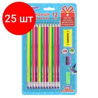 Комплект 25 шт, Набор юнландия "Юный волшебник", 12 карандашей чернографитных + точилка + ластик + держатель, 181785