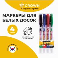 Набор маркеров для белых досок Crown "Multi Board Slim" 4цв, пулевидный, 2мм