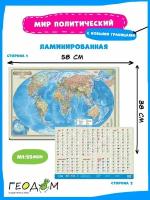 Политическая карта Мира двухсторонняя 58х38 см