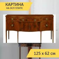 Картина на ОСП 125х62 см. "Антикварный буфет, антикварная мебель, буфет" горизонтальная, для интерьера, с креплениями