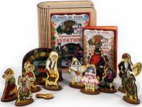 Настольный кукольный театр "Приключения Буратино", сюжетно-ролевой набор из 12 деревянных фигурок + сказка