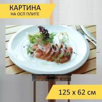 Картина на ОСП 125х62 см. "Лосось, копченый лосось, азиатский" горизонтальная, для интерьера, с креплениями