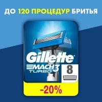 Сменные кассеты для мужской бритвы Gillette Mach 3 Turbo, лезвия Жиллет Мак 3 Турбо, 8 шт