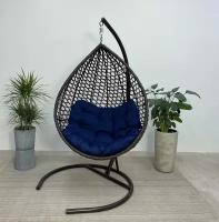 Подвесное кресло-кокон MONTBLANC коричневый + каркас (темно-синяя подушка Relax)