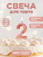 Свеча для торта цифра "HAPPY BIRTHDAY!", PATERRA, цифра 2, розовое золото (491-012)