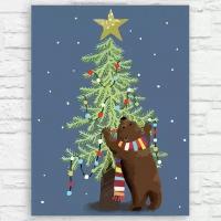 Картина по номерам на холсте новый год рождество (мишки, елка, медведь, милота) - 12909 40х30