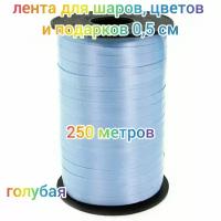 Лента для шаров цветов и подарков, упаковочная декоративная (0,5 см*250 м) светло-голубая 1 шт