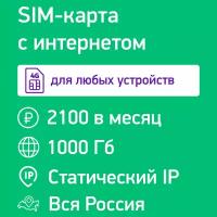 SIM-карта интернет со статическим IP-адресом 1000 Гб за 2100 ₽/мес в сети Мегафон 3G/4G/4G+