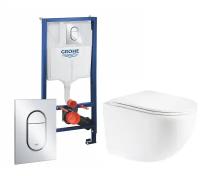 Комплект 3 в 1 инсталляция Grohe Solido 39504000 + Унитаз подвесной Enio Unico + кнопка хром Arena Cosmopolitan