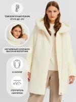 Тёплая куртка-пальто с капюшоном и отделкой из экомеха, цвет Молоко, размер L