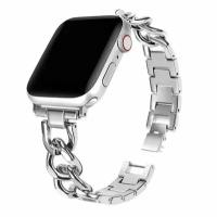Металлический блочный женский ремешок с цепочными звеньями 42-44-45-49мм для Apple Watch 1-9, Watch Ultra.(серебро)