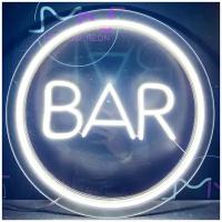 Круглая неоновая вывеска «BAR» (Бар)