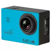 Экшн камера SJCAM SJ4000 WiFi, Голубой с креплением, цифровым стабилизатором / Водонепроницаемая Экшен камера Ultra HD 4K на шлем, голову, грудь