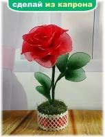Капроновые цветы, "Красная роза" набор для творчества, рукоделия и плетения, цветы из капрона