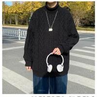 Однотонный, мягкий, шерстяной свитер с круглым горлом в японском стиле Харадзюку с вязанным орнаментом косичка