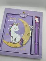 Блокнот Единорог Фиолетовый для записей детский с замком+ ручка, ежедневник школьный/подарок