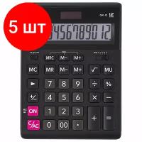 Комплект 5 шт, Калькулятор настольный CASIO GR-12-W (209х155 мм), 12 разрядов, двойное питание, черный, европодвес, GR-12-W-EP