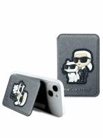 Lagerfeld магн. бумажник-стенд Wallet MagSafe Cardslot Stand Saffiano NFT Karl & Choupette Grey