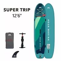 SUP доска надувная семейная Aqua Marina Super Trip 12'6 (381 х 86 х 15 см) бирюзового цвета в комплекте: насос плавник и сумка макс 220 кг (Без весла)(BT-24ST01)