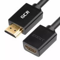 GCR Удлинитель 2.0m HDMI-HDMI, M/F, поддержка 4K, Full HD, 10.2 Гбит/c, черный, 24K GOLD, 30/30 AWG, 2 Х экран