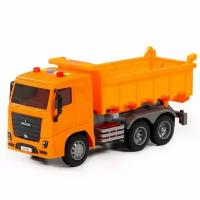 Игрушка машинка грузовик для ребенка самосвал МАЗ (инерционный ход, свет, 4 звука) - 27 см (оранжевый)