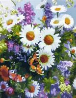 Картина по номерам 40х50 Paintboy ромашки, букет цветов, полевые цветы, бабочка, сирень, розы, пионы, колокольчики