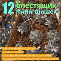 Елочные украшения мини-шишки хромированные