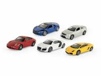 Набор WELLY 1:60, Lamborghini Gallardo LP560-4, Porsche 911 Carrera S, Audi R8 V10, Mercedes-Benz C 63 AMG Coupe Black Series, Honda NSX 2015, 5 шт