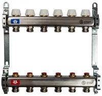 Коллектор Stout из нержавеющей стал с запорными клапанами 1/3/4x6, SMS 0922 000006