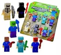 Конструктор Майнкрафт, "Minecraft minifigures", Набор минифигурки человечки с оружием 6 шт