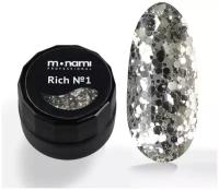 Гель-лак для маникюра Monami Rich №1 с серебряными блестками разного размера, 5г