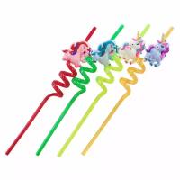 Трубочки для коктейлей (пластик), Единороги, Разноцветный, 4 шт