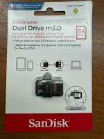 Флешка SanDisk 64GB черная Ultra Android Dual Drive OTG USB3.0/microUSB