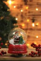 Светильник новогодний фонарь Шар со снегом, Дед Мороз, 15см, музыкальный