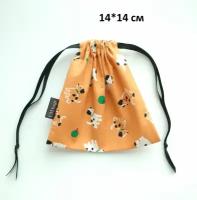Мешочек текстильный UM bags для подарков и хранения, оранжевые собачки, 14 см*14 см