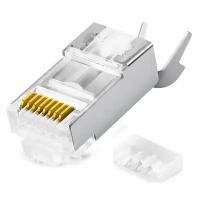 Коннектор RJ-45, разъем для витой пары Filum FL-NA-PLUG6-10 6A кат, экран, со вставкой, 50 мкм, для одножильного и многожильного кабеля, уп/100 шт