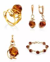 Комплект бижутерии AmberHandmade: браслет, серьги, кольцо, подвеска, янтарь
