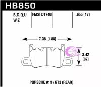 Колодки тормозные HB850U.655 HAWK DTC-70 задние PORSCHE 911 (991) GT3; CAYMAN 718 GT4