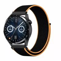 Нейлоновый универсальный ремешок 22 мм для смарт-часов Garmin, Samsung Galaxy Watch, Huawei Watch, Honor, Xiaomi Amazfit, 80 черный апельсин