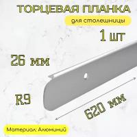 Планка торцевая для столешниц 26мм/620 мм универсальная/Для кухни/Защита от воды/Серебристая