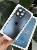 Чехол матовый AG Glass IPhone 15 Pro Max Logo Темно Синий c защитой на линзах