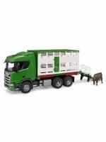 Брудер, Грузовик Scania для перевозки животных с коровой, Bruder