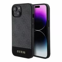 Guess для iPhone 15 чехол-накладка из кожи PU 4G Bottom stripe Metal logo, серый