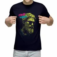 Мужская футболка «Хипстер Чилловые Вайбы. Hipster Chill Vibes» (M, темно-синий)