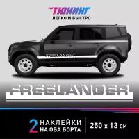 Наклейка на автомобиль Land Rover Freelander (Ленд Ровер Фрилендер), белые полоски на ДВА борта, тюнинг/аксессуары