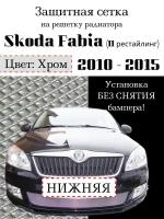 Защита радиатора (защитная сетка) Skoda Fabia 2 рестайлинг 2010-2015 хромированная