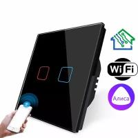 Умный сенсорный выключатель двухклавишный с WiFi FUJIHOME FHZ-017G2B работает с Алисой