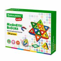 Магнитный конструктор BIG MAGNETIC BLOCKS-34, 34 детали, с колесной базой, BRAUBERG KIDS, 663845, 1 шт