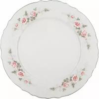 Тарелка сервировочная обеденная 27 см Бернадотт Бледные розы платина, фарфор, столовая мелкая, закусочная белая, Bernadotte Чехия
